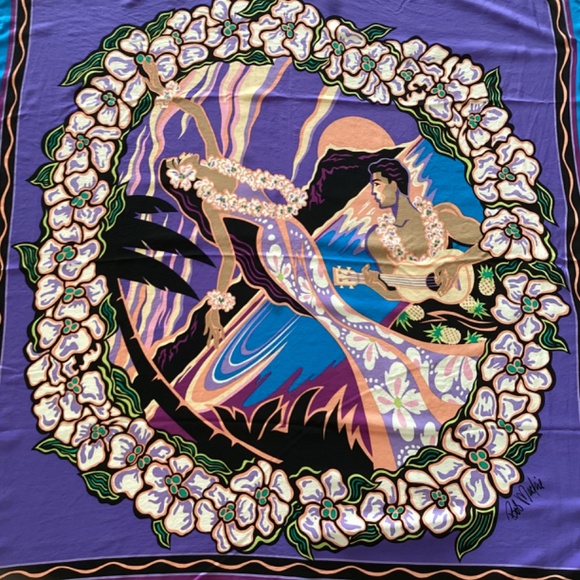 Bob Mackie Huge Wearable Art 100% Silk Wrap Scarf Shawl Hawaiian/Polynesian Vtg - Picture 3 of 10